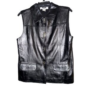 Lisa International Black Lambskin Leather Sweater Vest Size Medium
